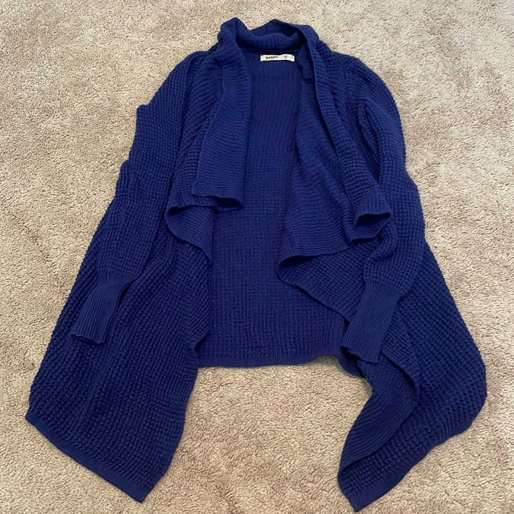 Blue knitted, open front cardigan sweater from Old Navy